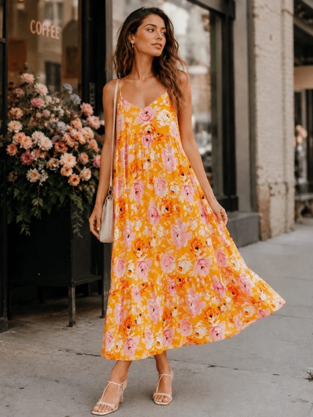 "Millibon" Women's Sleeveless Front Pockets Floral Print Loose Fit Maxi Dress